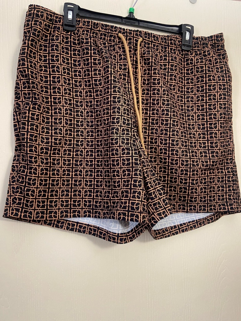 Men's Geometric Black & Tan Hybrid Swim Shorts